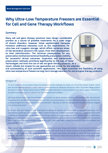 Why Ultra-Low Temperature Freezers are Essential for Cell and Gene Therapy Workflows