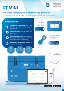 Flyer for the GT Mini temperature monitoring system, data logger and sensor.