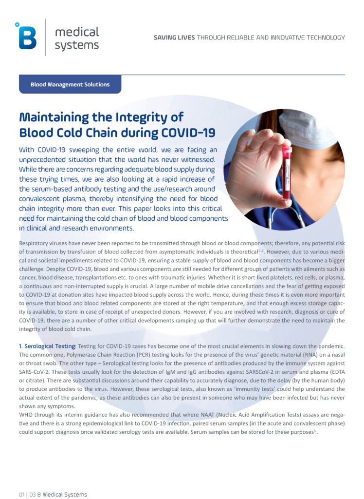 Maintaining the Integrity of Blood Cold Chain during COVID-19