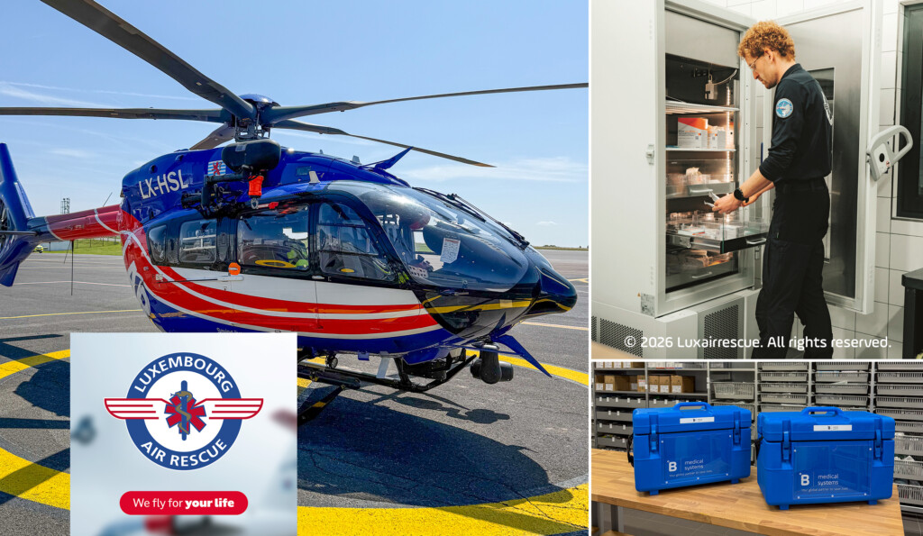 Luxembourg Air Rescue (LAR) relies on B Medical Systems P500 pharmacy refrigerator and F130 laboratory freezer to store temperature‑sensitive medications and materials. Combined with transport boxes and cooling packs, these solutions ensure safe storage and transport of critical medical products during emergency missions, including neonatal transfers and sensitive materials requiring stable cooling.