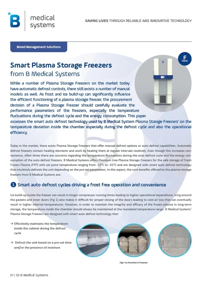Plasma Storage Freezers with smart automatic defrost technology